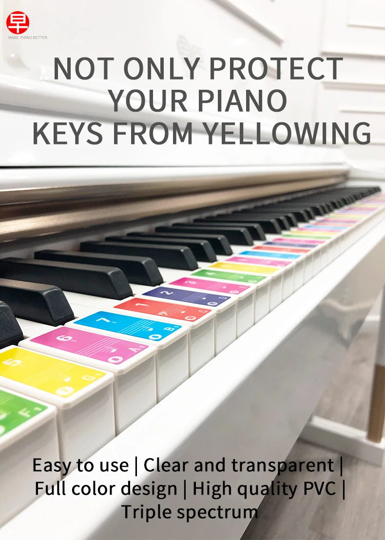 Abnehmbare Klavierfarbene Übungsaufkleber für Anfänger 88 61 76 49 Tastatur-Notenaufkleber Übungshilfen für Klavierlernende Klavier – Detail 1