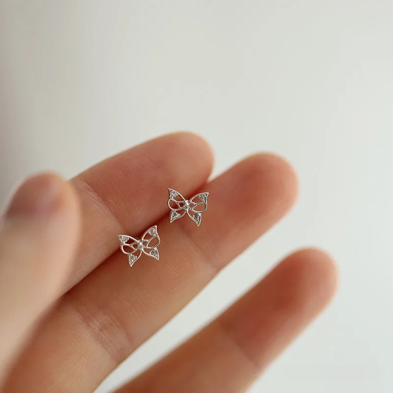 

CCFJOYAS Mini Cute 925 Sterling Silver Hollow Butterfly Stud Earrings for Girl Exquisite Small Gold Silver color Earrings Gift