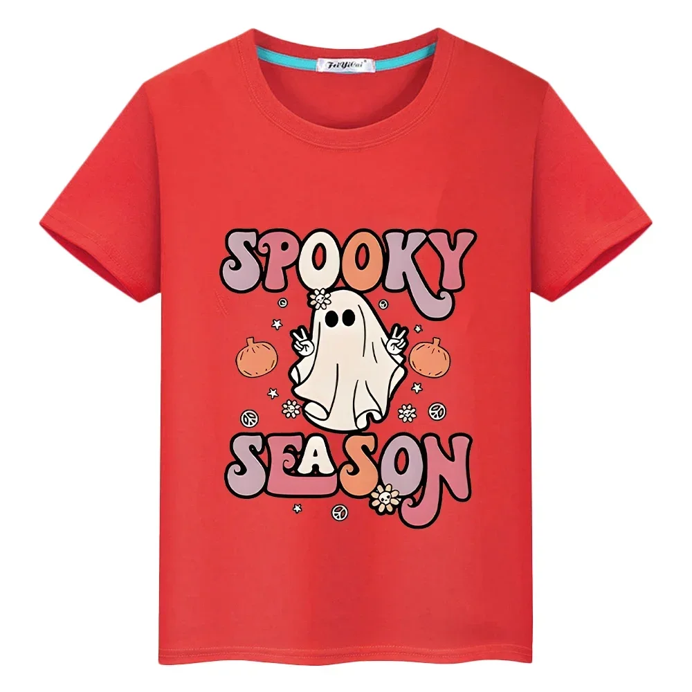 

t shirt for kids boy 10year Halloween pumpkin witch elf 100%Cotton Tops anime Short pride tshirt y2k one piece kids clothes girl