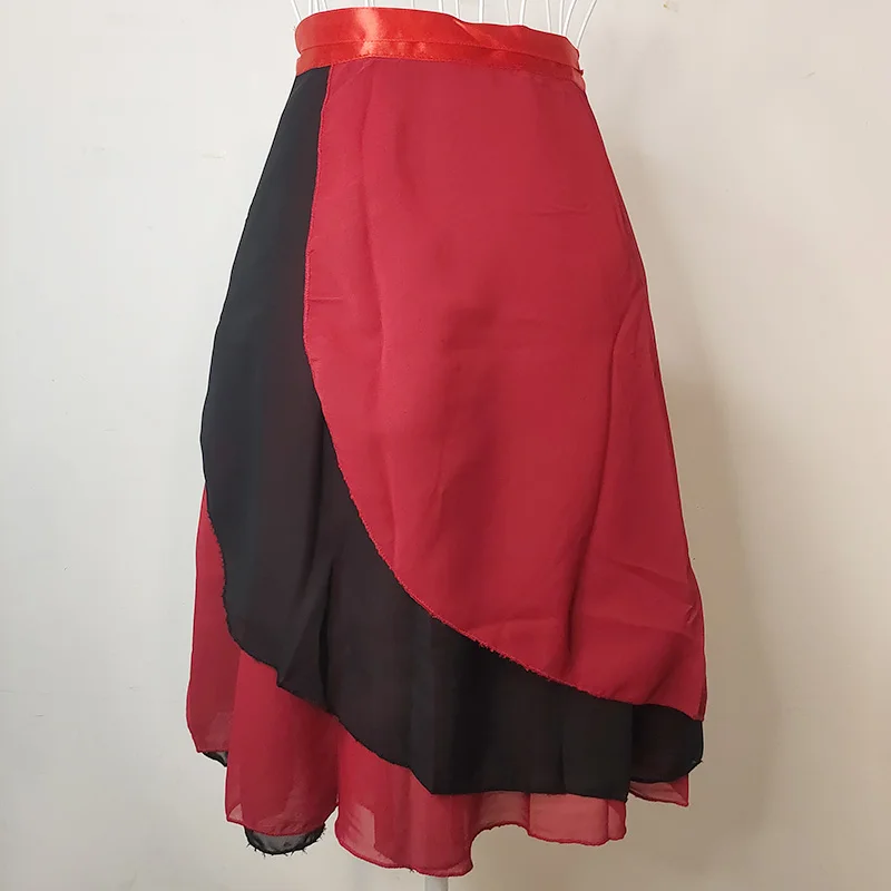 USHINE-saia de balé chiffon para mulheres, vestido longo para senhoras, saias de 2 camadas, cor dupla, envoltório de dança para meninas