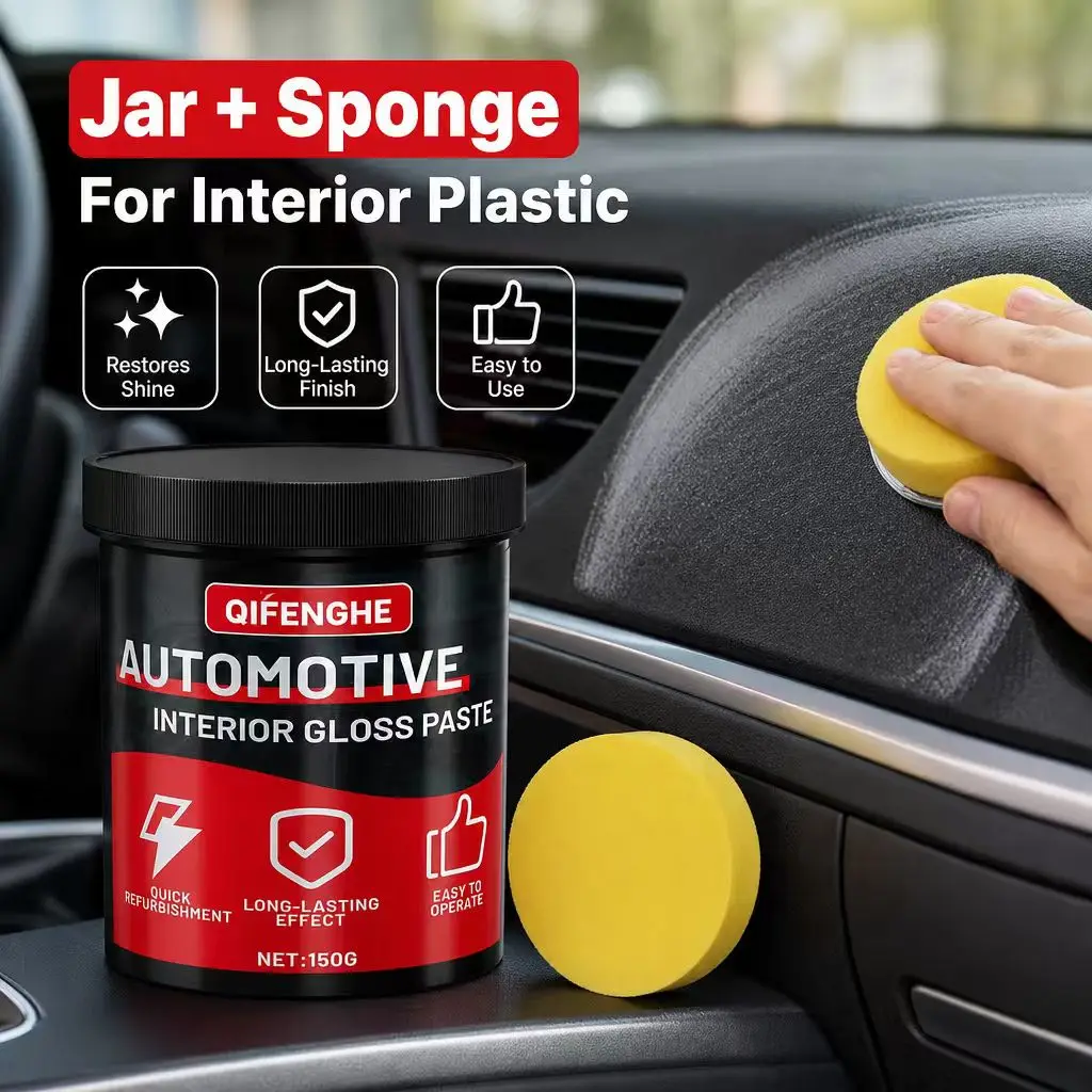 Car Dashboard Polish Paste 150g Interior Plastic Trim Restorer Fast Refresh Long Lasting Shine Easy Wipe On with Sponge Included