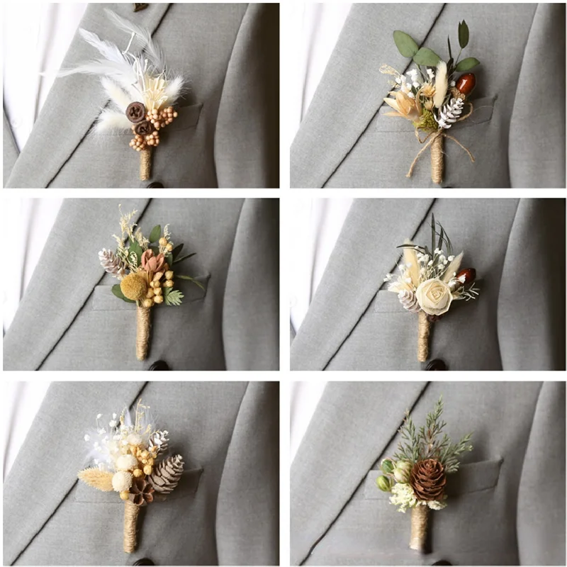 Vintage Mensuit Boutonnieres Wrist Corsage Bridesmaid Groomsmen Marriage Wedding Accessories