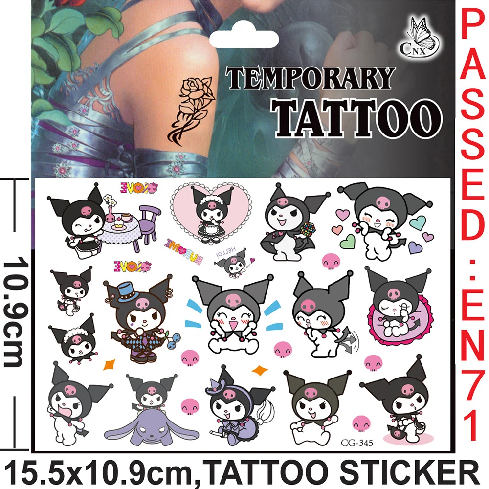 Adesivi per tatuaggi serie Sanrio Adesivo carino impermeabile Anime Forniture per feste di compleanno Accessori decorativi