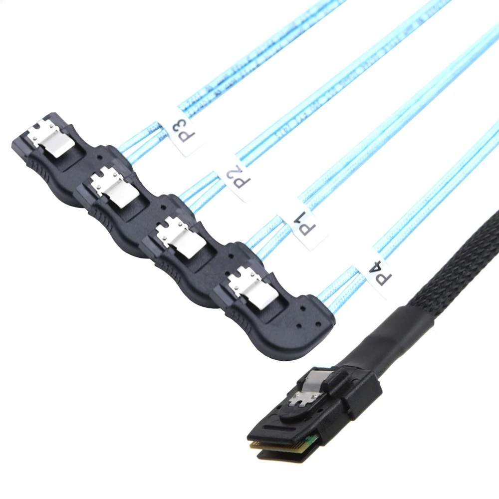 2Pcs MINI SAS HD SFF-8087 to 4X SATA right-turn high-speed server internal connection harness