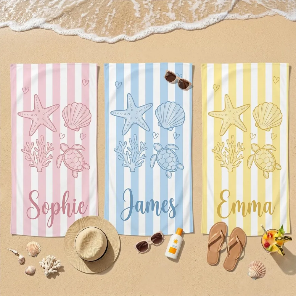 1Pc Customizable Name Striped Beach Towel, Ultra-Absorbent, Soft & Comfortable, Perfect for Beach Camping Travel,Holiday Gift
