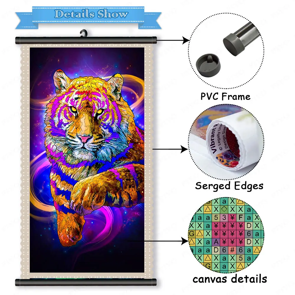 5D DIY Framed Diamond Painting Animal Tiger Diamond Embroidery Mosaic with Scroll Frame Cross Stitch Picture Home Decor quadros