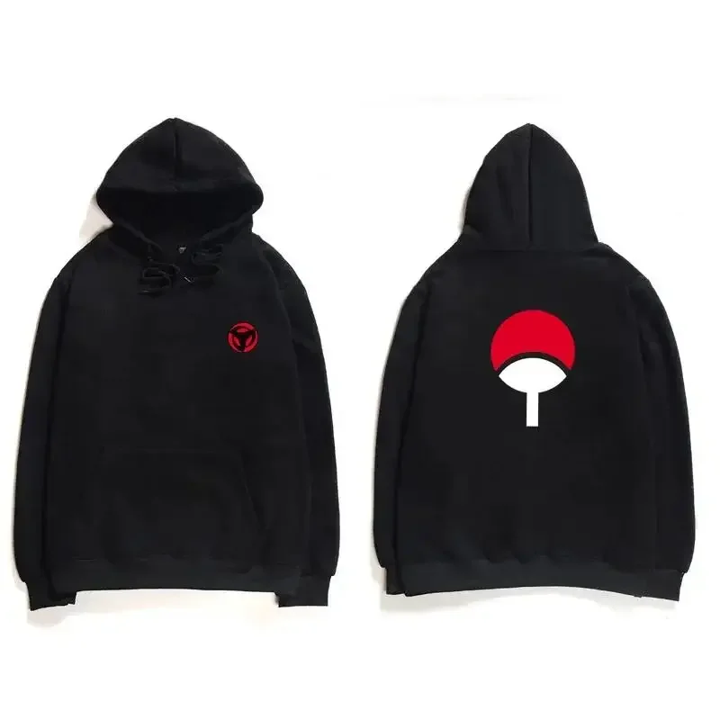 Naruto Uchiha Clan Hoodie,  Drawstring Hooded Sweatshirt Sharingan Symbol Front Back Print Anime Casual Pullover Streetwear Top