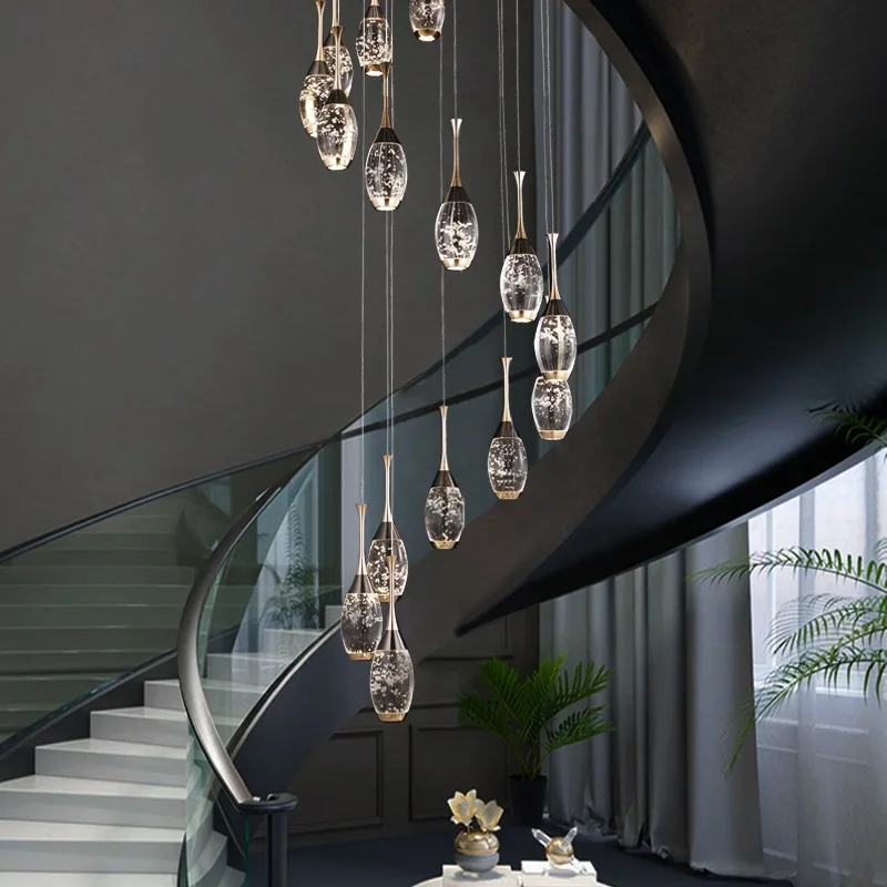 

Stair Long Chandelier Lighting Modern Crystal Hanging Lamp Living Room Dining Room LED light Duplex Villa Revolving Chandeliers