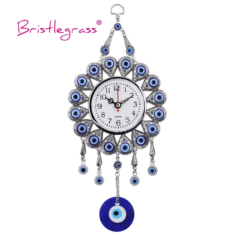 BRISTLEGRASS Turkish Nazar Blue Evil Eye Quartz Wall Clock Hanging Pendants Amulets Lucky Charms Blessing Protections Home Decor