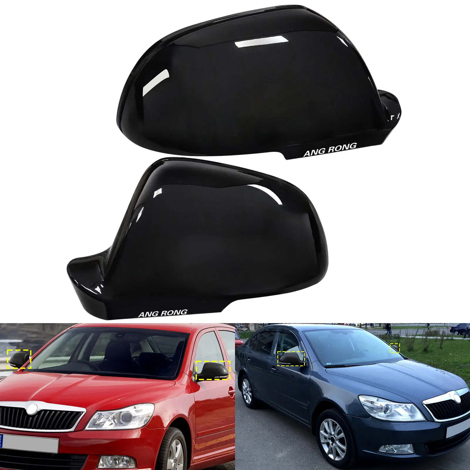 L + R لمعان أسود الجانب مرآة الرؤية الخلفية قبعات غطاء لسكودا اوكتافيا 2 1Z 2009-13 رائع MK2 II 3T الباب الجناح مرآة #2