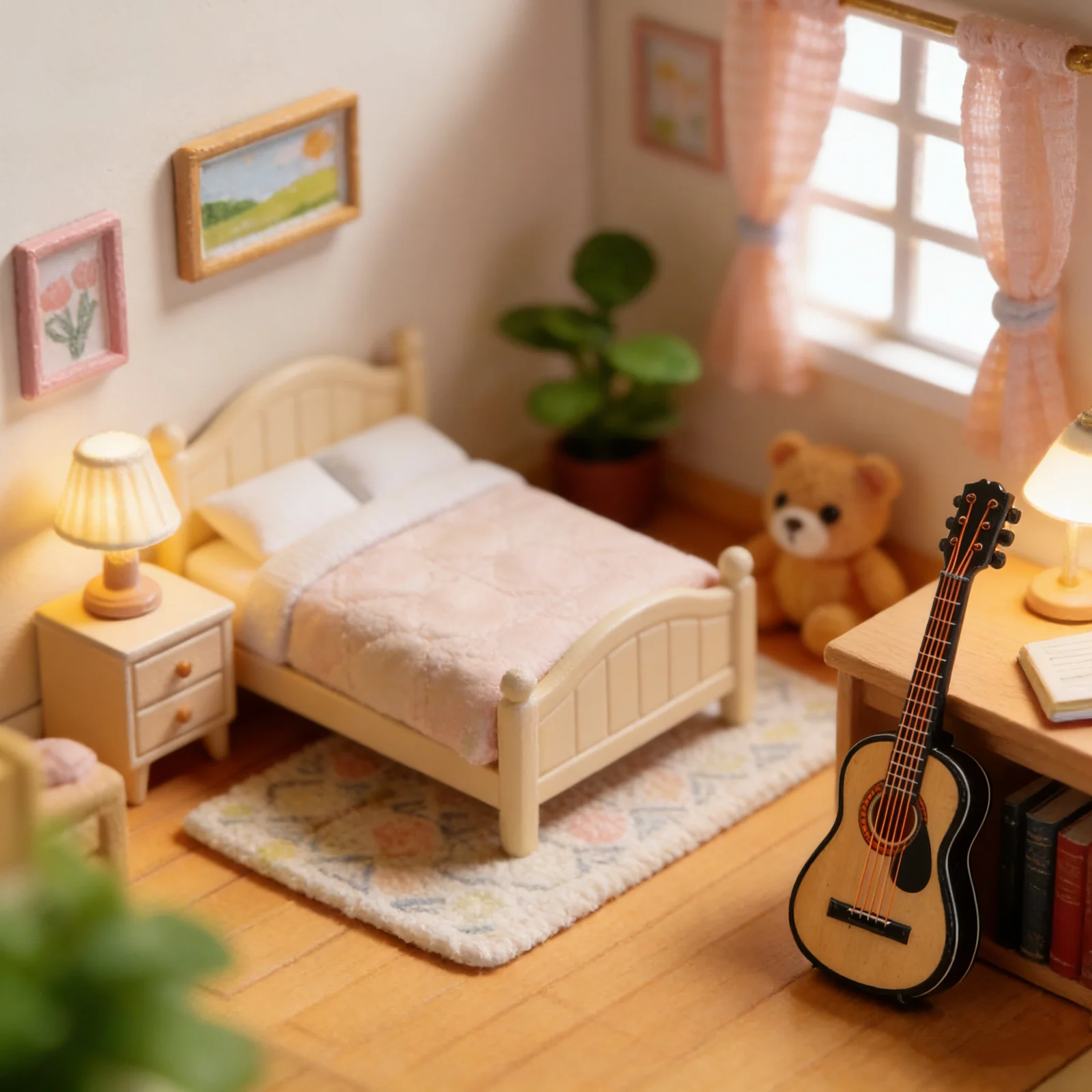 Miniatuurgitaar Houten minigitaar Realistische decoratie Ornamenten voor desktopplank Muziekinstrumenten