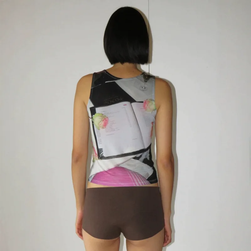 

Paloma Wool24 эластичный облегающий двусторонний круглый жилет с принтом Ne Svel Top, женский жилет из полиэфирного волокна для колледжа