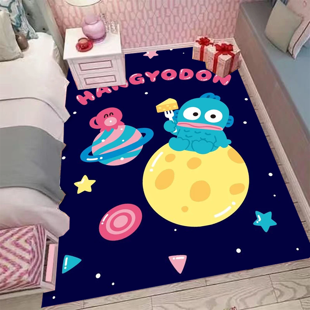 Hangyodon Rug Space Planet Star Moon Cartoon Character Print Carpet Anti Slip Rectangle Area Rug Kawaii Bedroom Decor Floor Mat