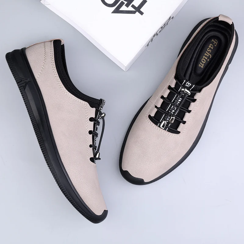 

Мужская повседневная обувь, удобная дышащая повседневная мужская обувь из искусственной кожи с круглым носком и плоской подошвой, противоскользящая повседневная обувь