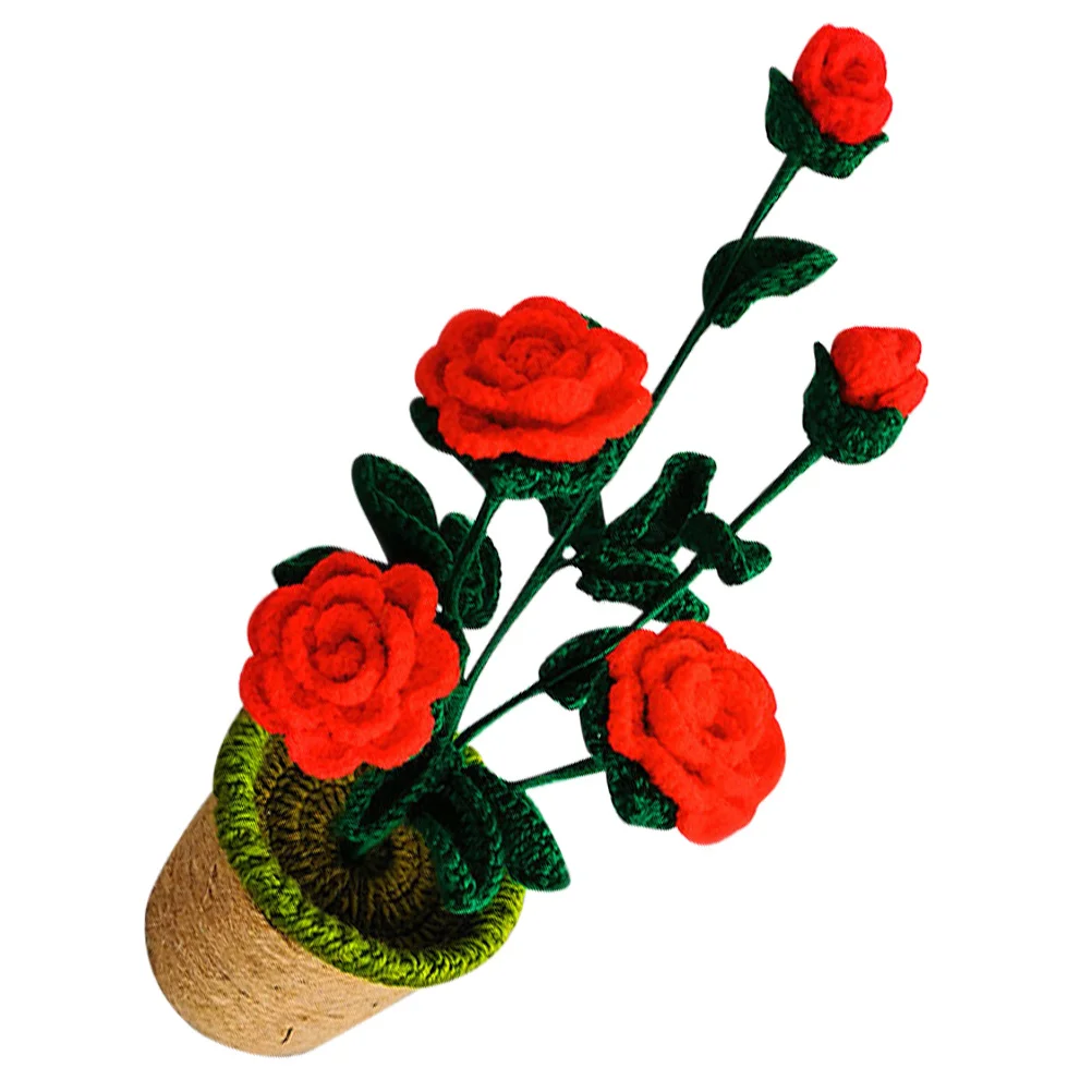 

1pc Simulation Potted Plant Knitting Flower Ornament Office Decor Artificial Plants Indoor