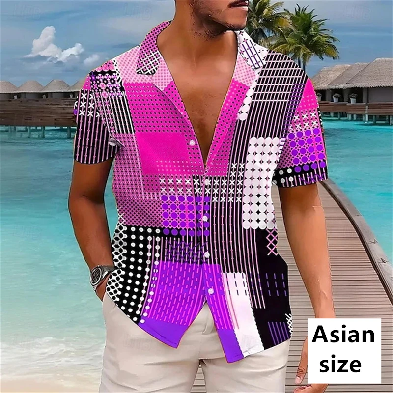 New Fashion Colorful Patchwork Geometric Pattern Men Shirt Summer Short Sleeve Tops Harajuku Casual Vacation Holiday Men Shirts