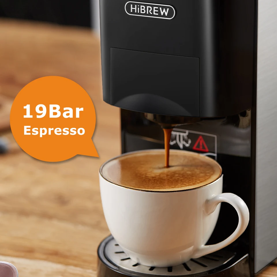 HiBREW Coffee Machine 4in1 Multiple Capsule Espresso  Dolce Milk&Nespresso&ESE Pod&Powder Coffee Maker Stainless Metal Outook H3