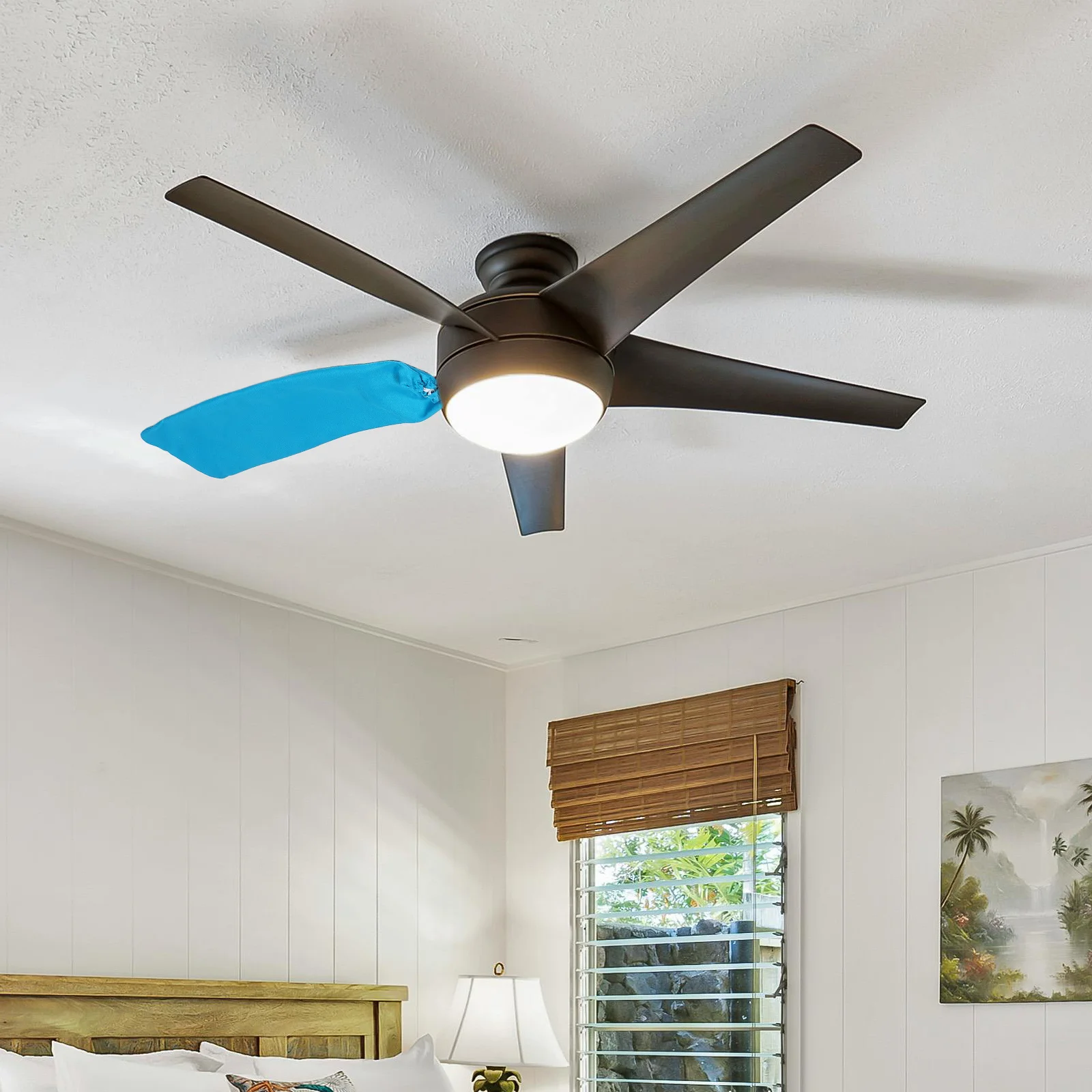 

4pcs Dust Cover For Ceiling Fan Full Coverage Light Walnut Washable Fabric Easy Install Indoor Outdoor Use Three-Blade