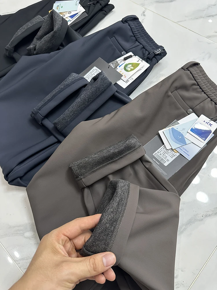 

Высокотехнологичная защита с четырьмя уровнями! Шерстяная смесовая ткань с шелком! Мужские повседневные брюки прямого кроя для деловых поездок и офиса, осень-зима
