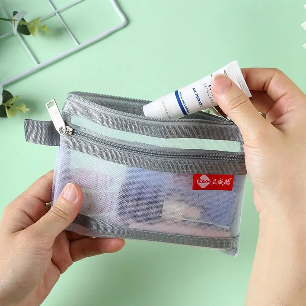 Portable Small Coin Bags Double Layer Nylon Bus ID Credit Card Storage Bag with Zipper Earphone Organizer Pouch