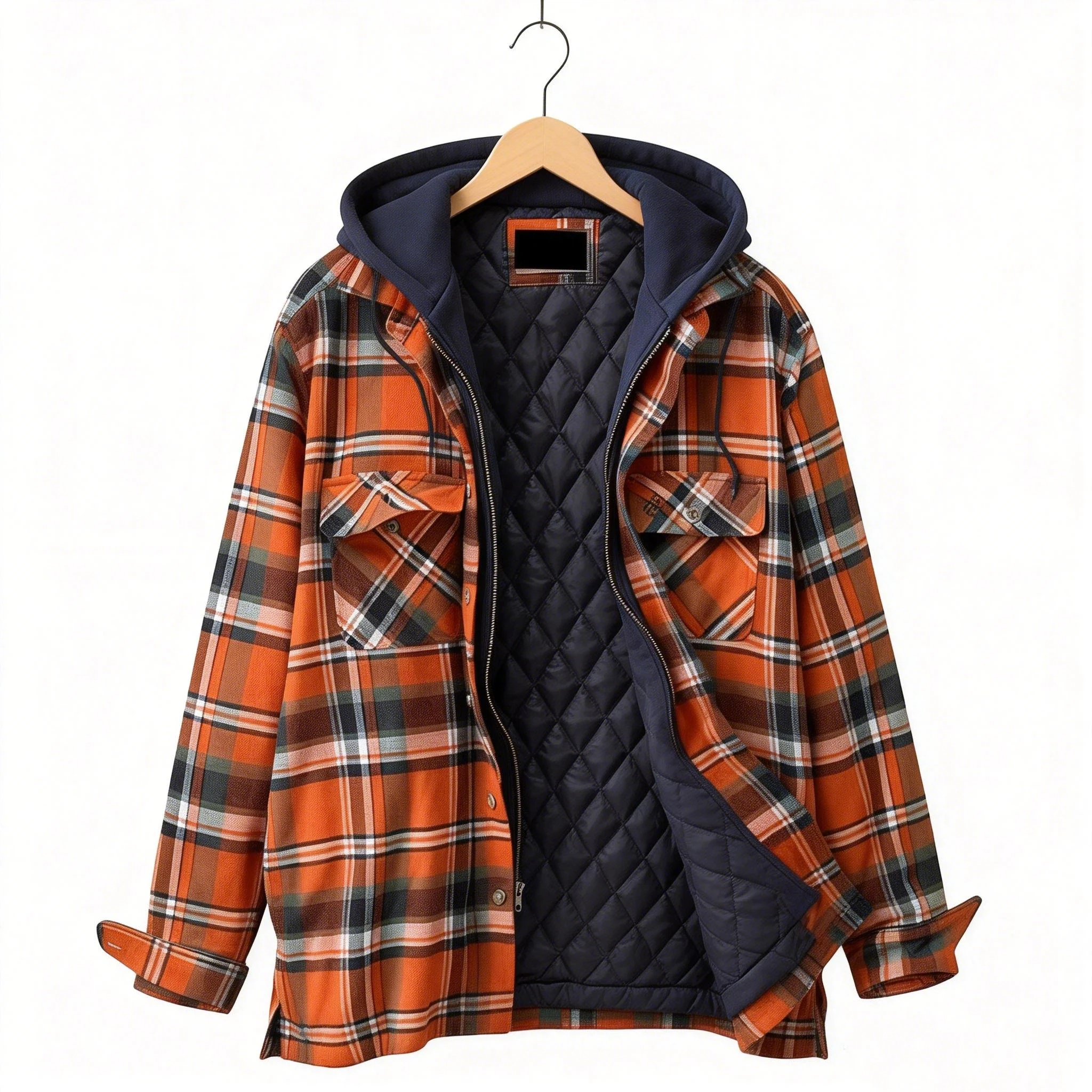 

Men's Plaid Flannel Shirt Jacket Winter Thick Cotton Lined Hooded Outdoor Coat Shacket Loose Fit Casual Warm Fleece Lumberjack