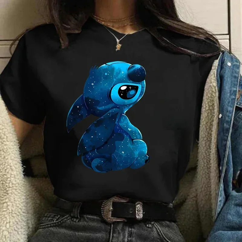 Gothic Stitch การ์ตูนตลก T เสื้อผู้หญิง Lilo Stitch เสื้อยืดกราฟิก Y2K เสื้อ TShirt Hip Hop Tees เสื้อผ้าหญิง Goth