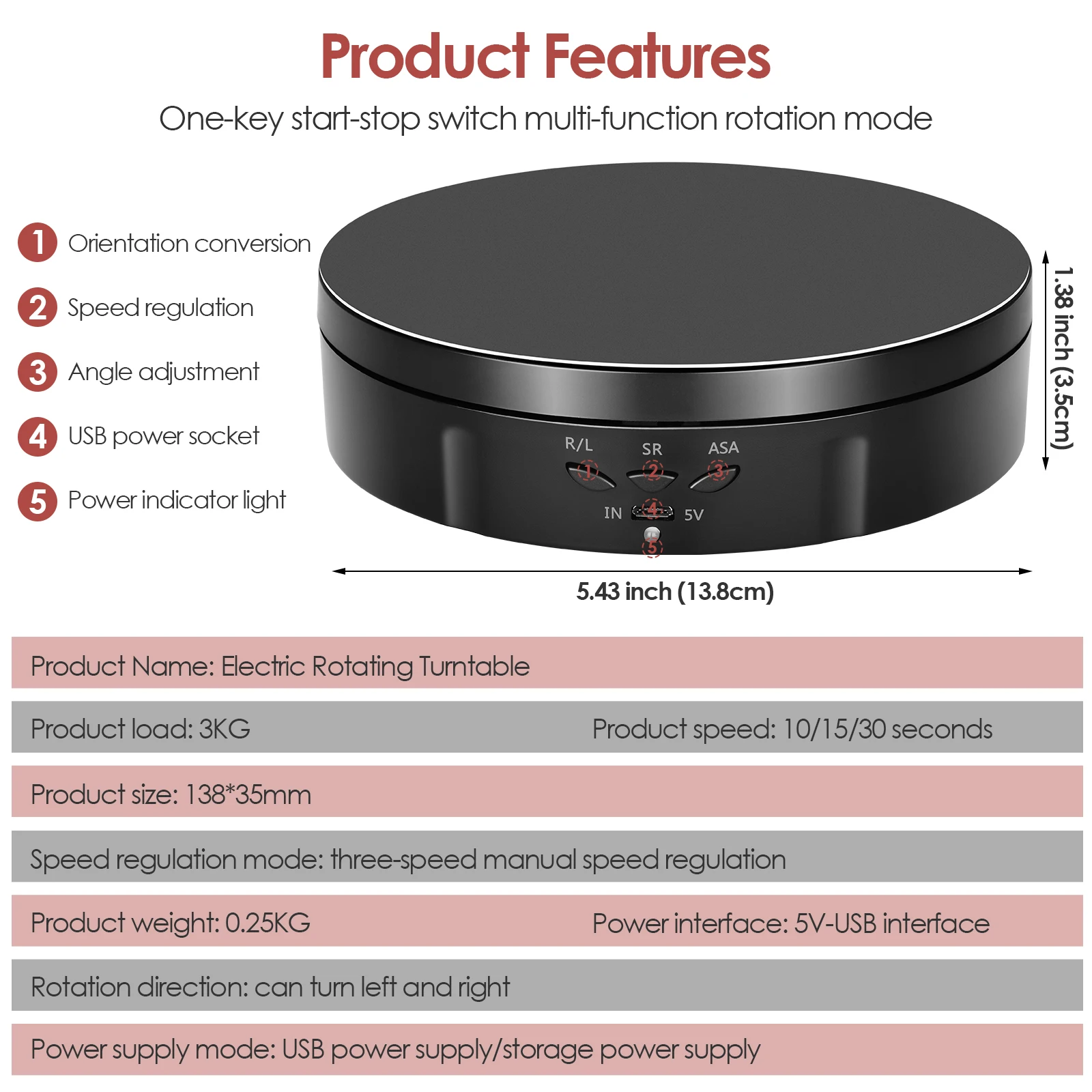 Electric Rotating Visualizer 360° Turntable 3 Speeds Regulation USB Charge Display Stand For Video Shooting Prop Jewelry Shoes - Image 6
