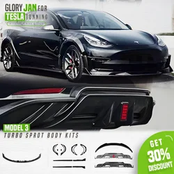 Modello 3 kit corpo per Tesla 2017-2023 paraurti anteriore labbro gonna laterale diffusore posteriore fibra di carbonio Turbo Bodykit 2023 parti di automobili