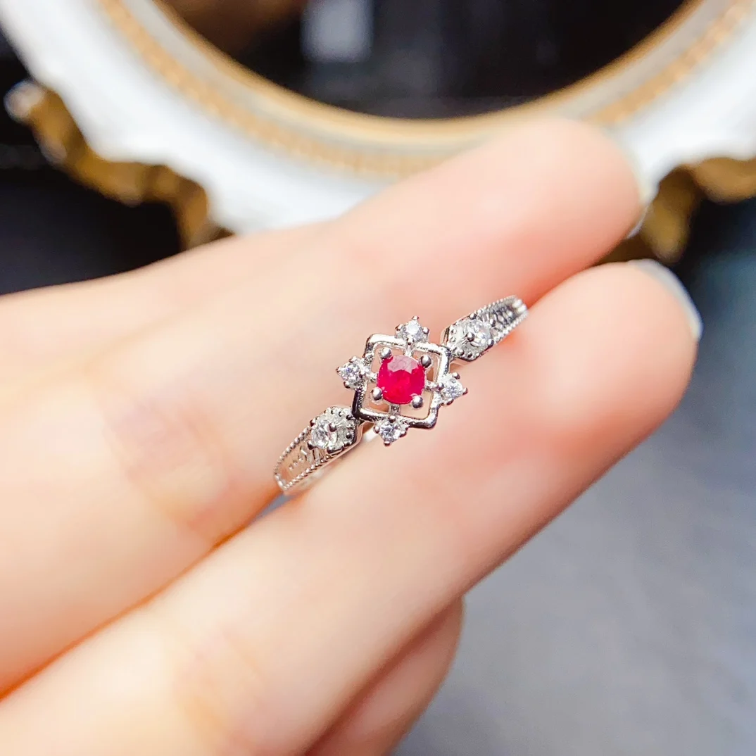 

FS 3mm Natural Ruby Real S925 Sterling Silver Ring for Women Fine Fashion Charm Weddings Jewelry Certificate MeiBaPJ