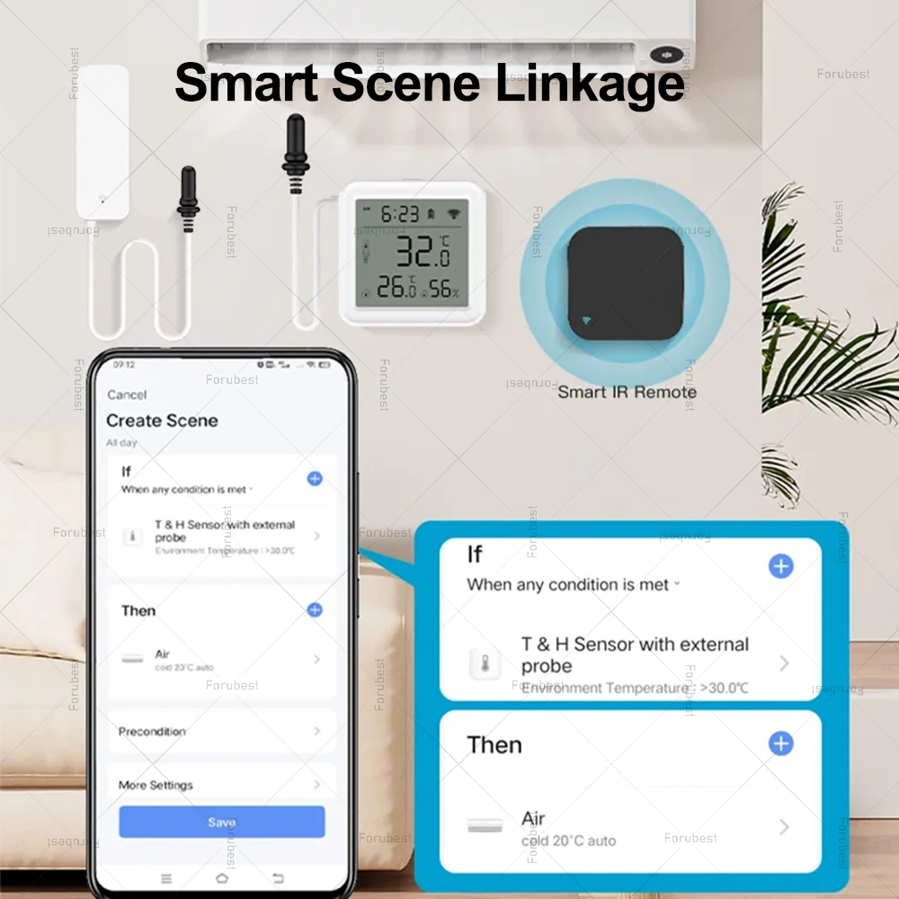 Tuya WiFi/ ZigbeeTemperature Humidity Sensor with External Probe for Smart Life App Remote Alarm System for Freezer Fish Tank