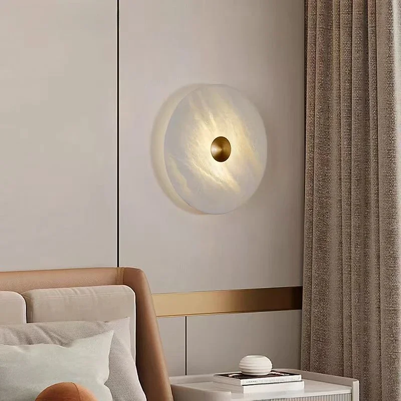 Luxury Spanish Natural Marble Wall Lamp Living Room TV Background Wall All Copper Bedroom Bedside Led Light Home Decor Lighting