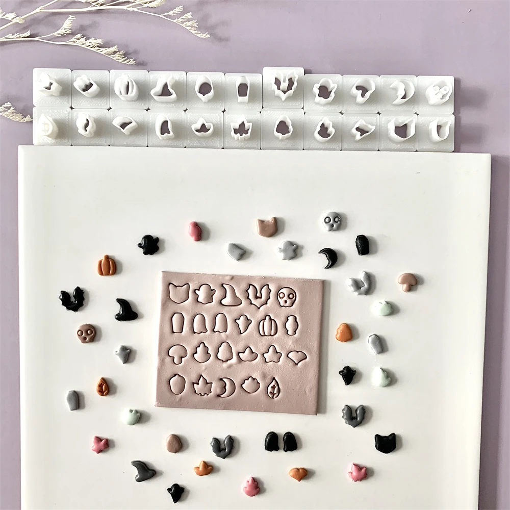 22-teiliges Set Herbst-Halloween-Serie Mini-Tonschneider, Blattgeist, Kürbis, Wettenförmige Tonformen für die Herstellung von DIY-Ohrringen und Anhängern – Detail 4