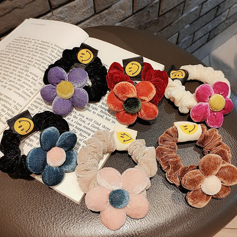 

Autumn and winter style rubber band hair decoration girl retro velvet flower cloth large intestine hair ring head rope band