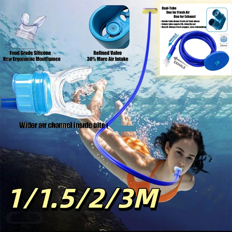 1pc 1m 2m 3m Adult Full Dry Respirator Diving Swimming Equipment Breathing Tube Diving Suit Men Women Swim Training Snorkel Tube