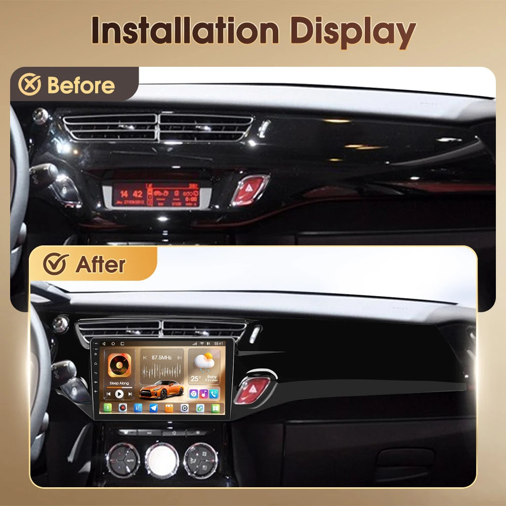 Podofo 2 Din 8 Core 8+128G 9" Autoradio Wireless CarPlay per Citroën C3/MK2SC 2009-2016 Autoradio Android Auto FM RDS WIFI GPS DAB Lettore Multimediale Video per Auto