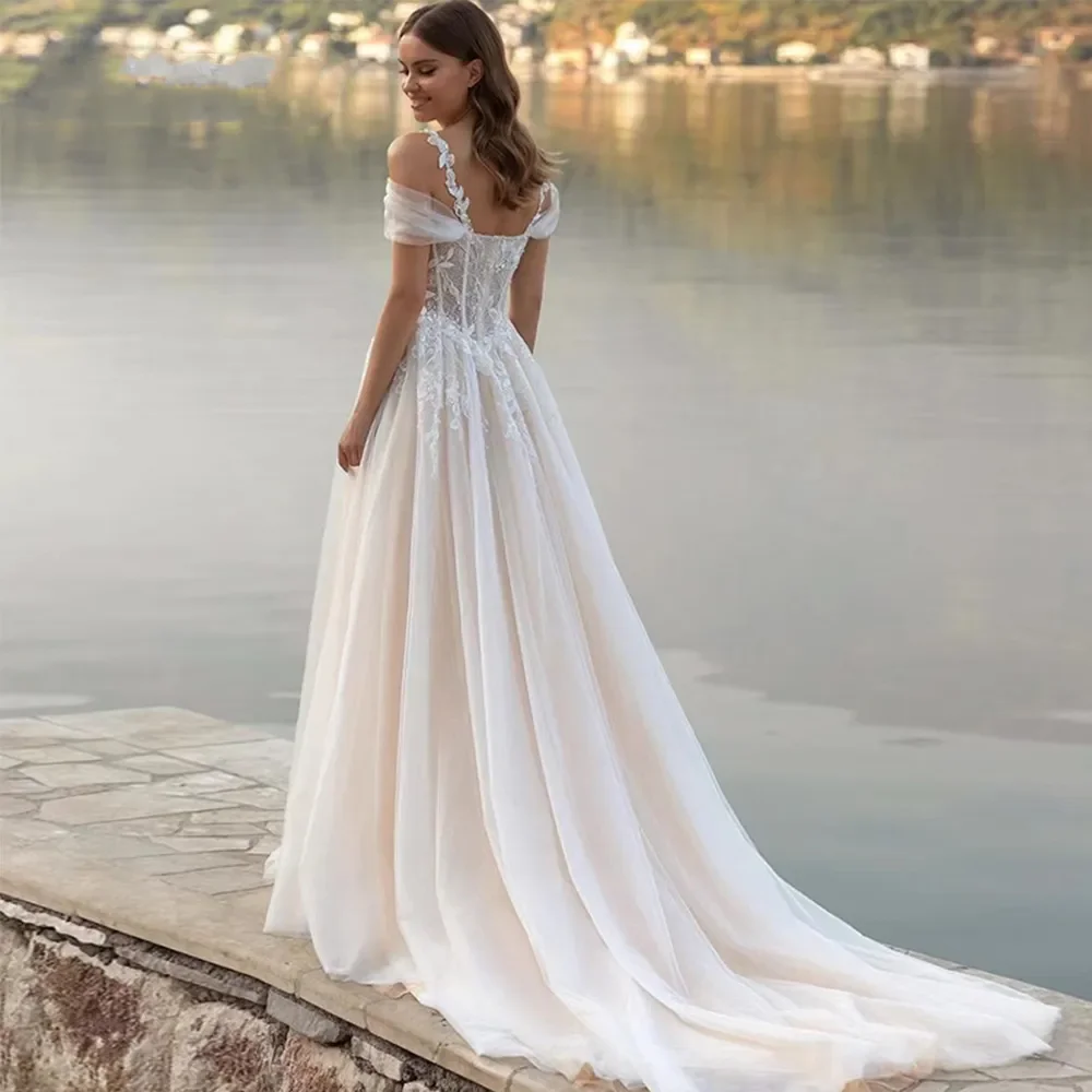 Abiti da sposa Boho svasati a-line spalline senza spalline Appliques con perline abito da sposa per le donne Vestidos De Noiva