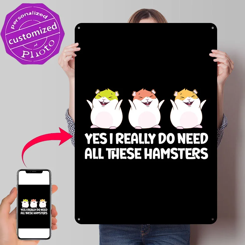 Hamsters Cartoon Illustration With Funny Text 3D Texture Printed Poster Custom Vintage Metal Tin Plate Sign for Wall Art Decor
