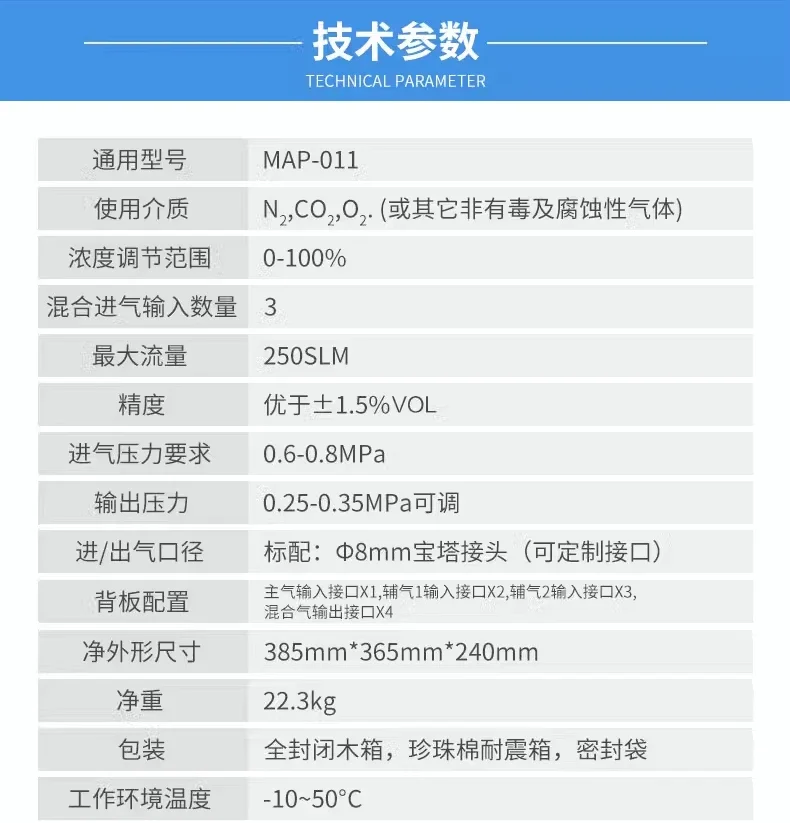 Mezclador manual de gas ternario MAP-011