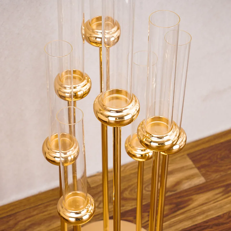 2-10 Stück moderne 8-armige goldene Kerzenhalter mit Acryl-Abdeckungen für Hochzeiten, Heimdekoration und Tischdekorationen für Partys. – Detail 7
