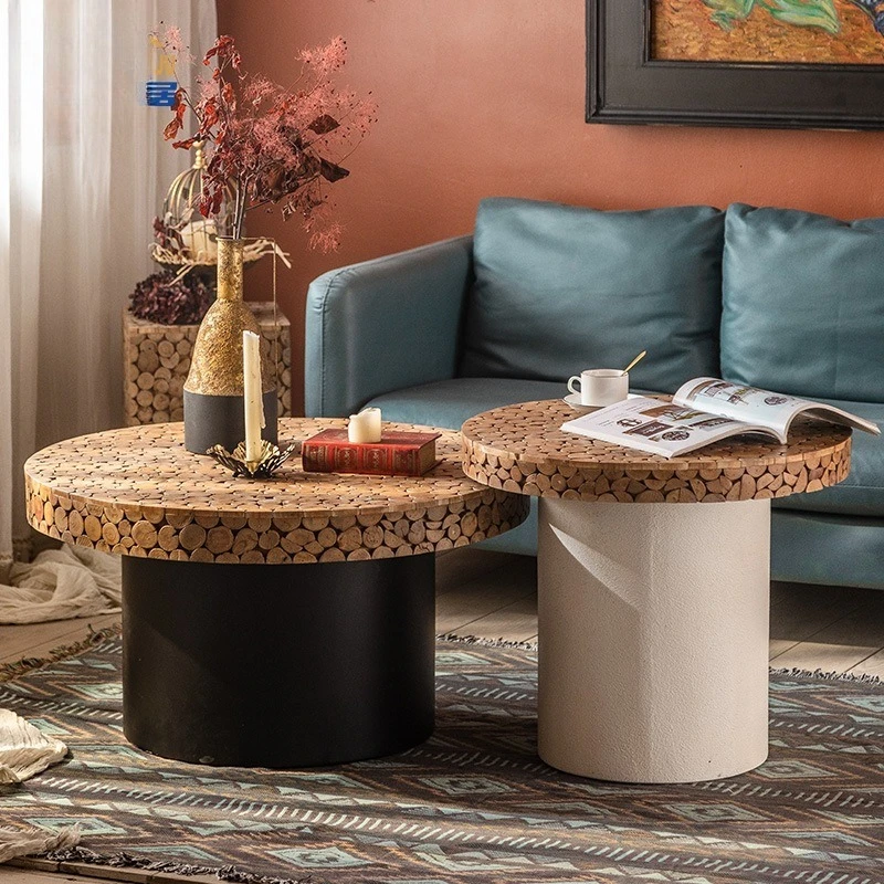 Solid wood living room sofa coffee table, shooting decorative small round table studio small apartment household side table
