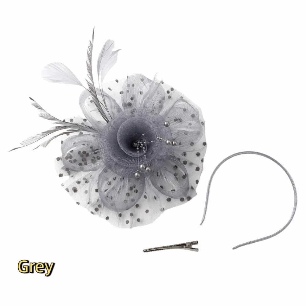 العروس غطاء الرأس الريش الفاسناتور قبعة هوب مشبك شعر رائعة حفلة شبكة رباط شعر زهرة حلوة شبكة العروس غطاء الرأس #4