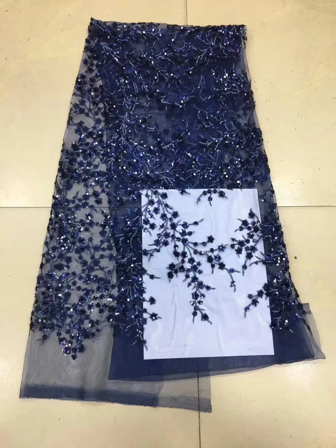 Luxury Blue 2026 High Quality French Tulle Net Sequins Lace Fabric African Lace Fabric 5 Yards For Nigeria Wedding Party Dress