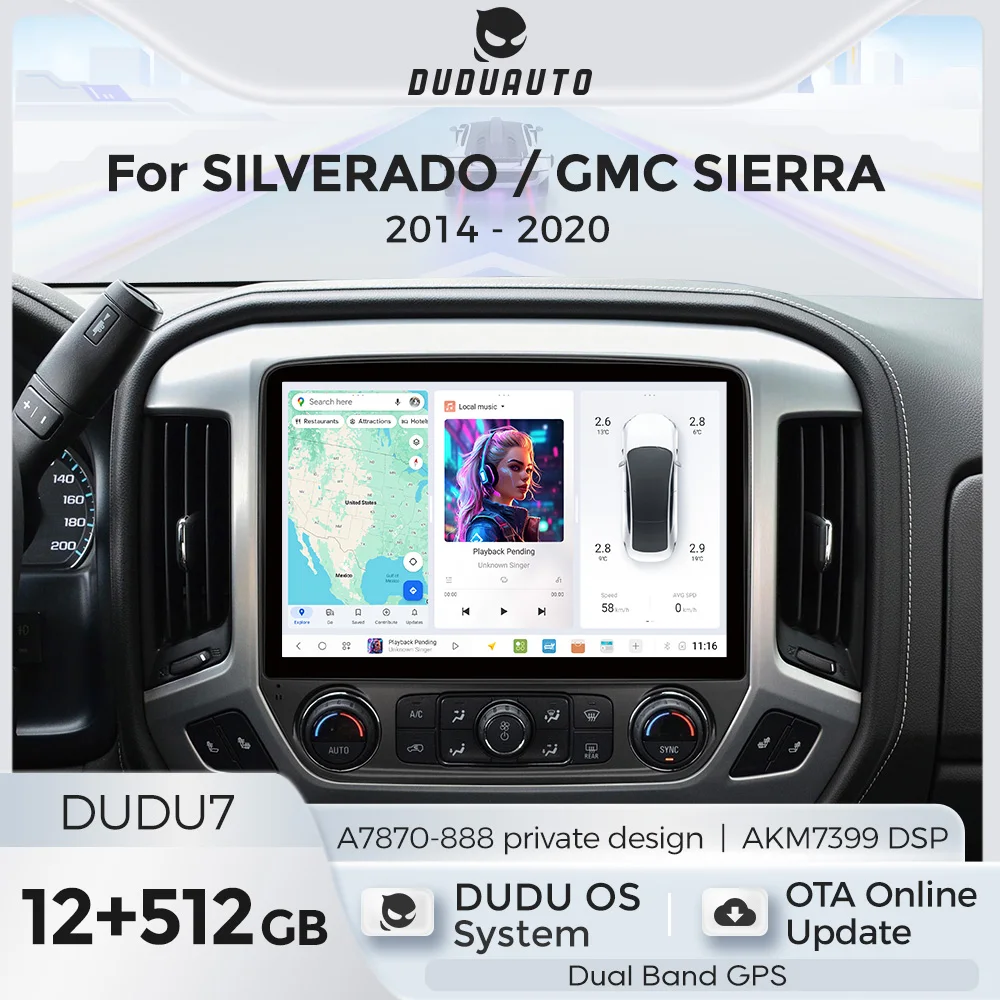 Автомобильный радиоприемник DUDUAUTO, 12-дюймовый интеллектуальный автомобильный Android-плеер для Chevrolet SILVERADO/GMC SIERRA, мультимедиа, авторадио, Carplay