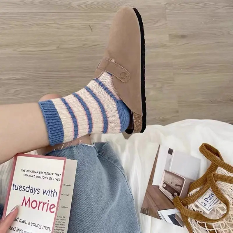 Candy Color Striped Pattern Socks for Women Cotton Blends Spring Autumn Standard Thickness Socks