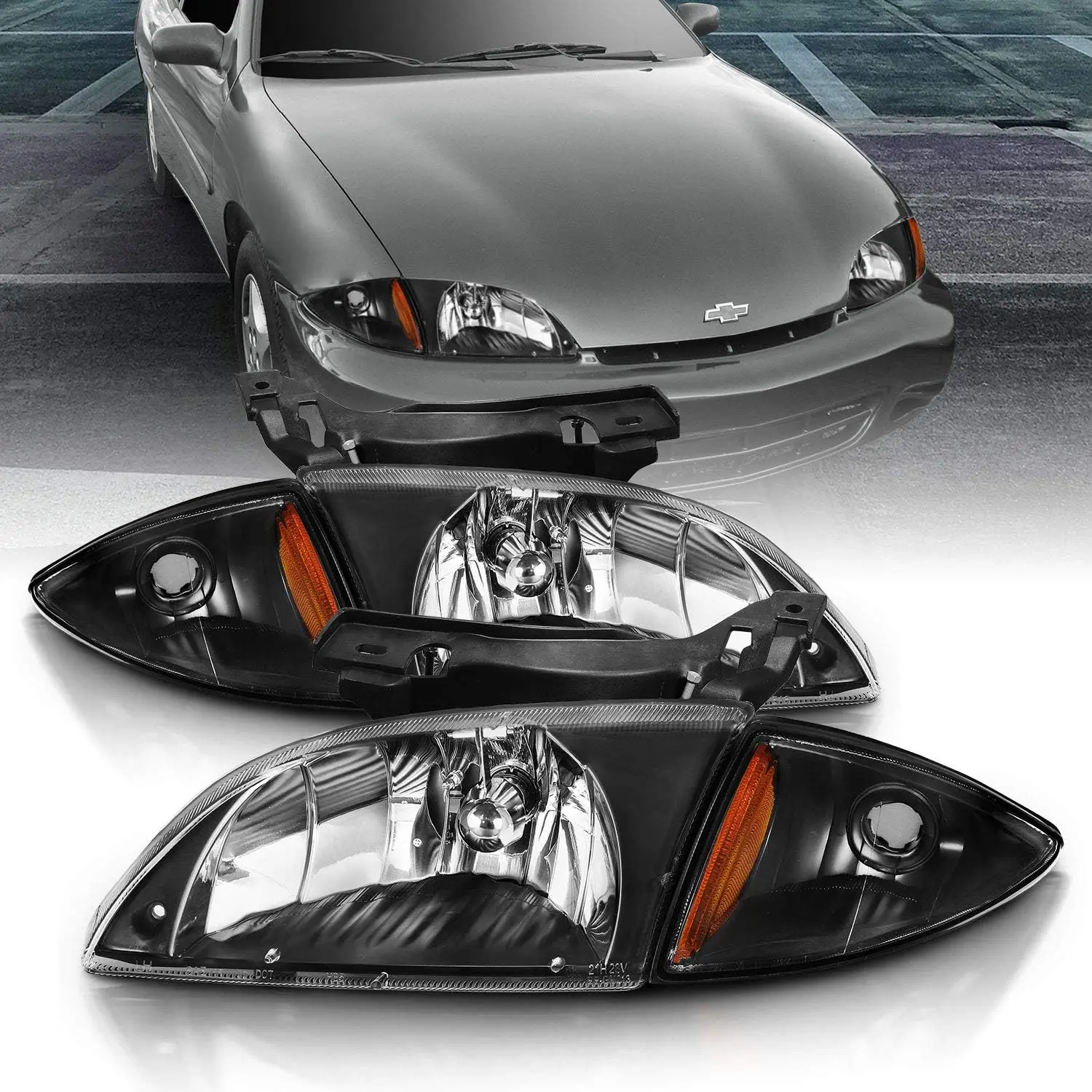 

Сменные фары для Chevy Cavalier Coupe и Sedan Factory Type 2000-2002 гг., черная сборка с комбинированным набором угловых ламп — водитель a