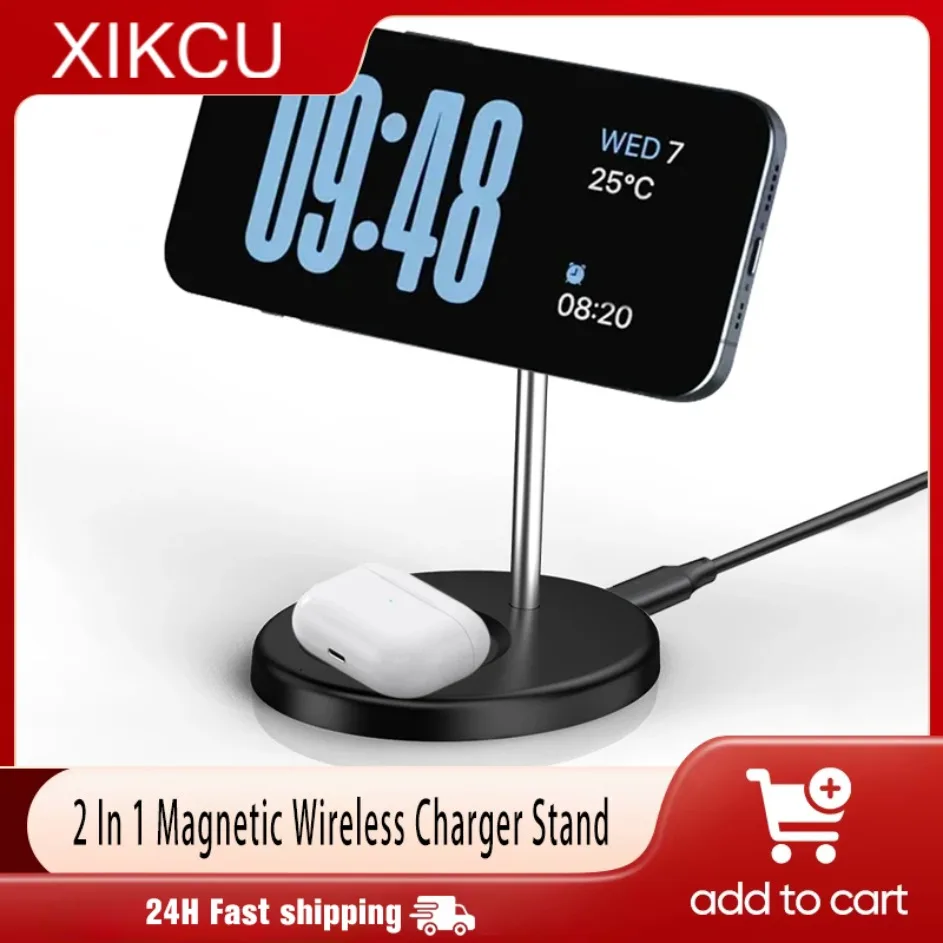 

Магнитная подставка для беспроводного зарядного устройства 2 в 1, док-станция для зарядки телефона для iPhone 17, 16, 15, 14, 13, 12, 11 Pro Max AirPods, быстрые зарядные устройства