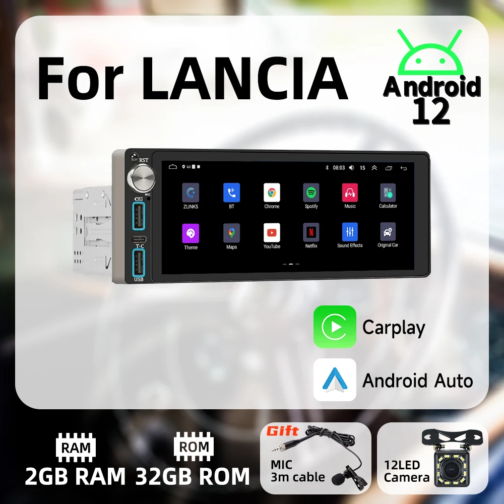 

Carplay Android Auto 1Din Radio Android Car Multimedia for LANCIA 6.86" Screen Stereo Head Unit Autoradio GPS Navigation BT Wifi