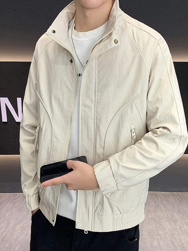 

Мужская повседневная однотонная куртка с воротником-стойкой, весенне-осенняя новинка, брендовая элитная рабочая одежда для отдыха, пальто