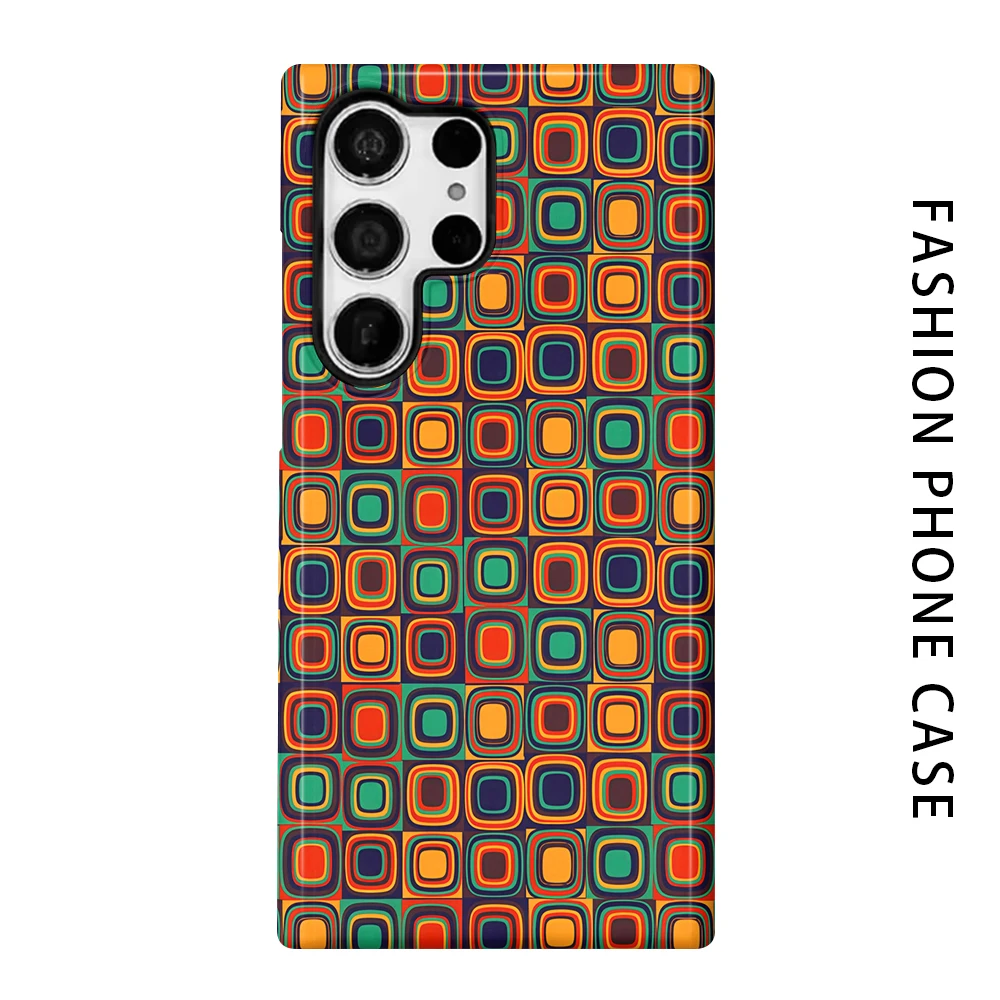 Retro Squares Phone Case for For Samsung Galaxy S26 S25 S24 S23 S20 FE A56 A36 Ultra Glossy HD Hard Cover Film Shell