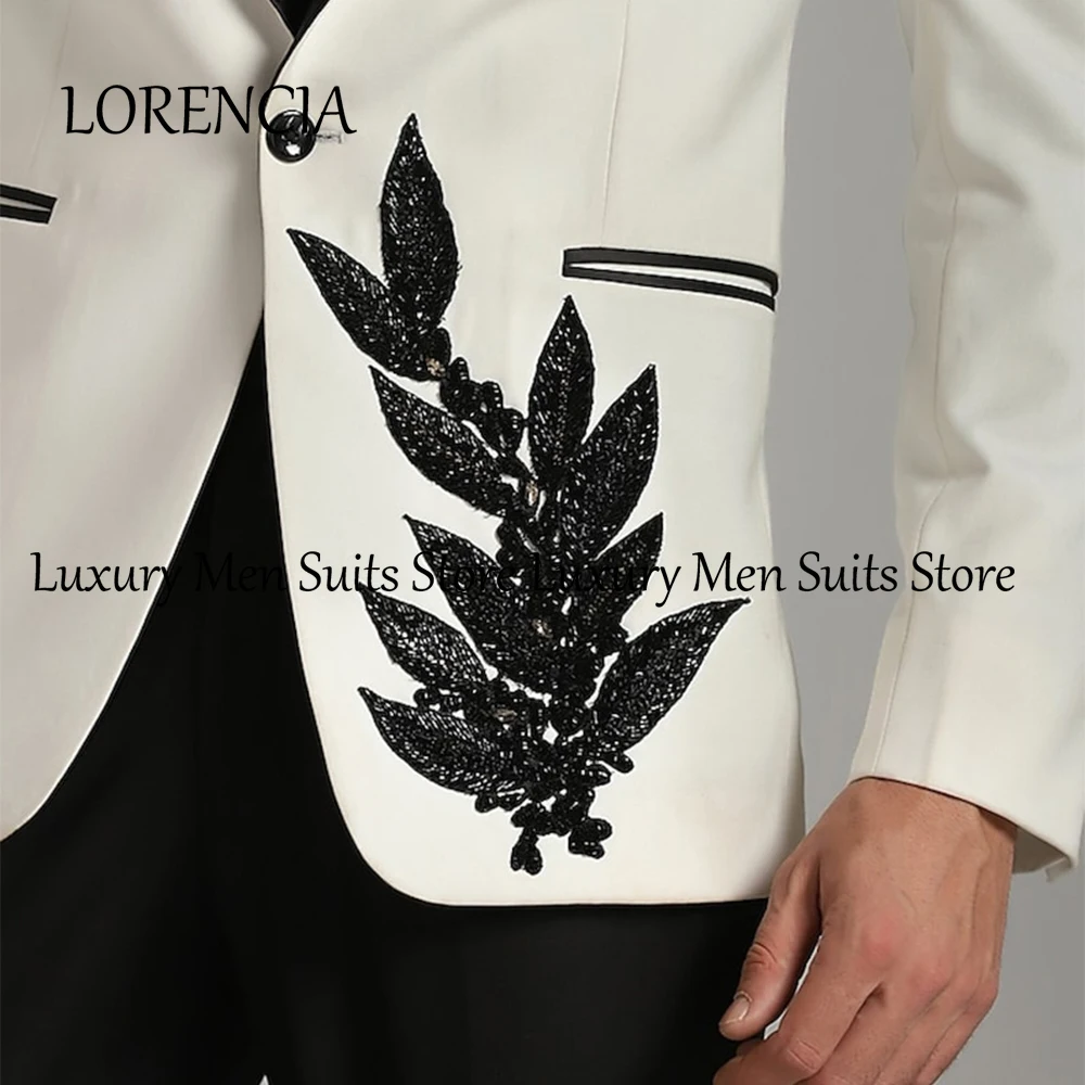 Formal 3 Pieces Men Suits Beading Applique Wedding Groom Tuxedos Customized Shawl Collar Male Party Blazer Pants costumes homme